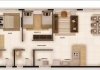Opção 2 - Living ampliado e sala para 2 ambientes com cozinha americana. 2 quartos sendo 1 suíte